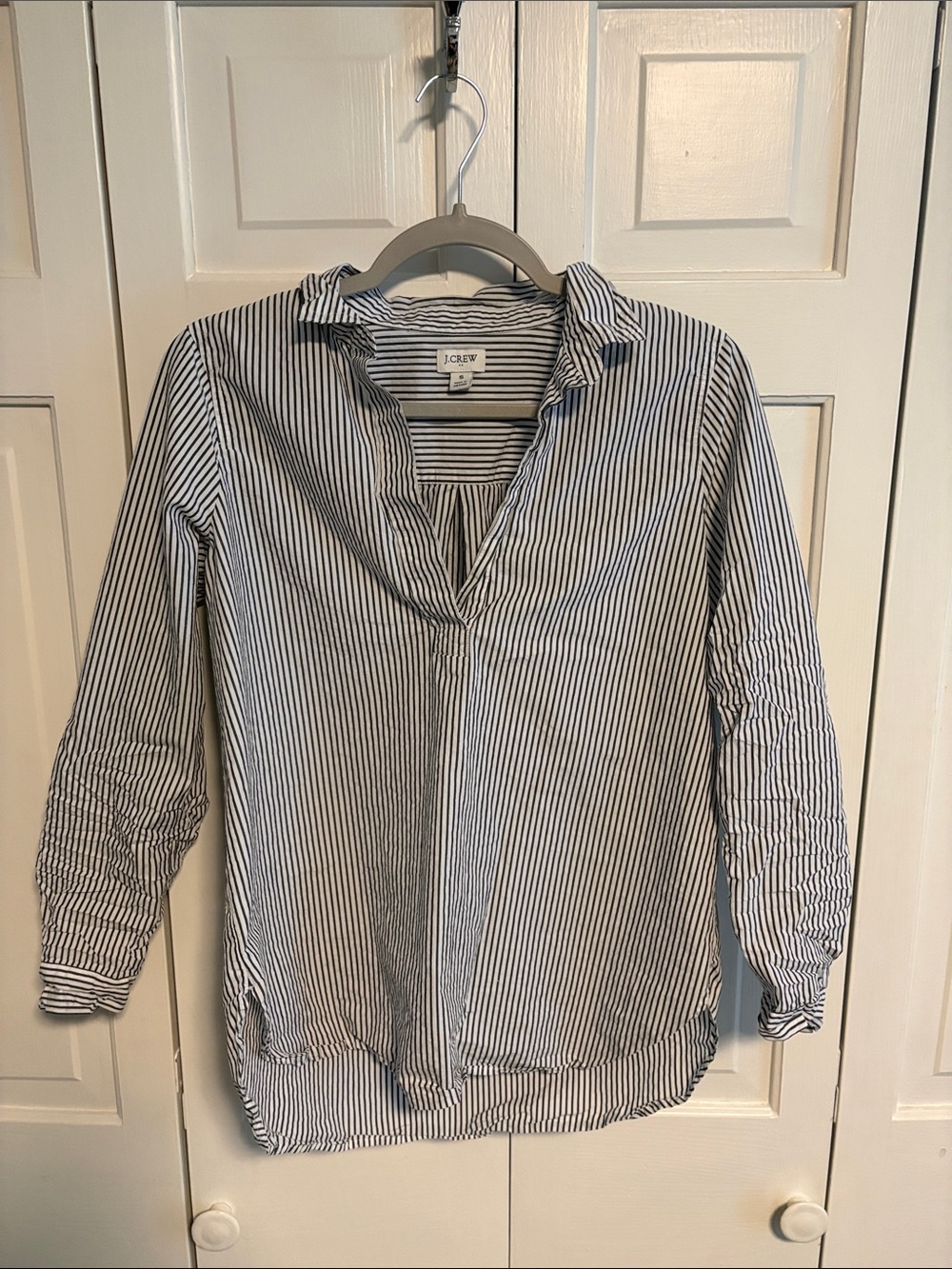 J. Crew Navy and White Striped Popover Button-Down Shirt